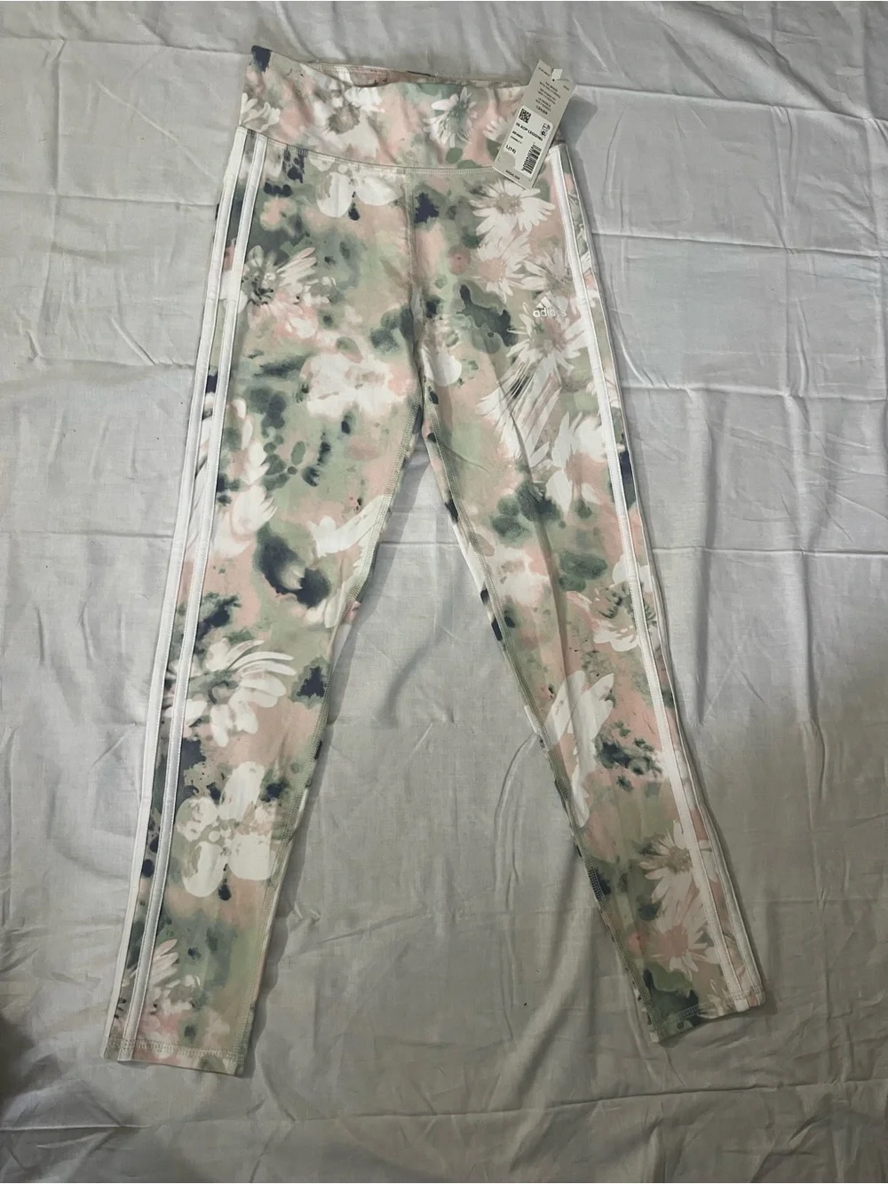 adidas Girls Floral Print Leggings in Pink, Green & White